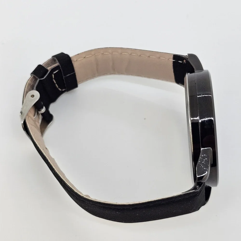 Men's Analog Watch 41MM Black Dial Date Black Faux‎ Leather Bands New Battery